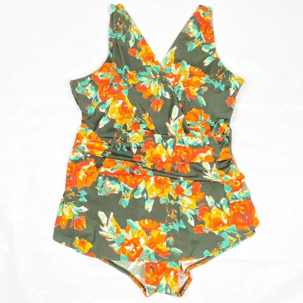 Denim & Co. Beach Surplice One Piece Swimsuit swimwear size 12